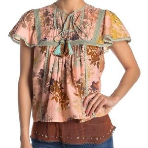Boho Floral Embellished Tassel Sequin Top